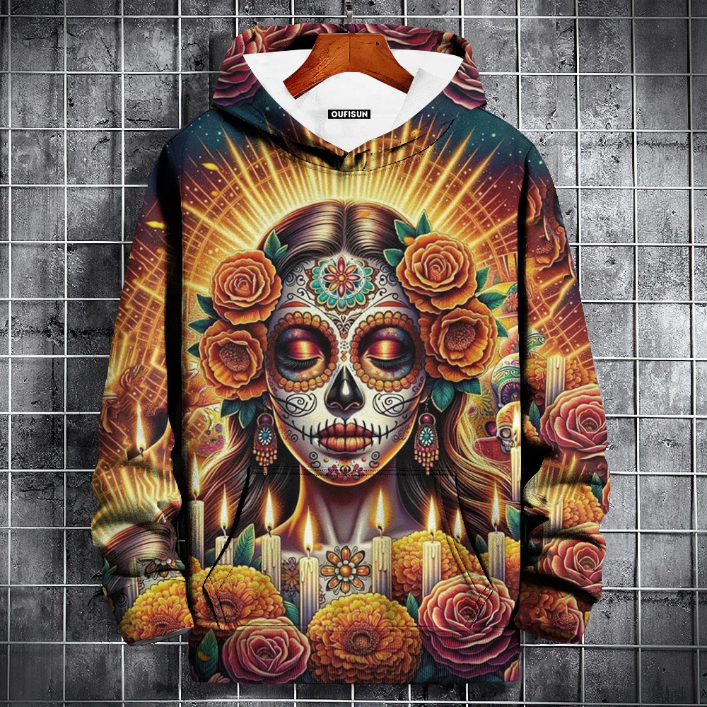 Men\'s Hoodie 3d Skulls Print Hooded Sweatshirt Fashion Street Day Of The Dead Clothing Long Sleeve Top Oversized Pullover