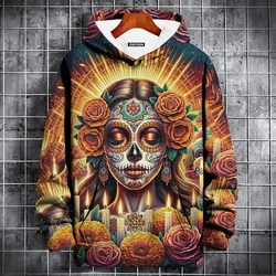 Men's Hoodie 3d Skulls Print Hooded Sweatshirt Fashion Street Day Of The Dead Clothing Long Sleeve Top Oversized Pullover