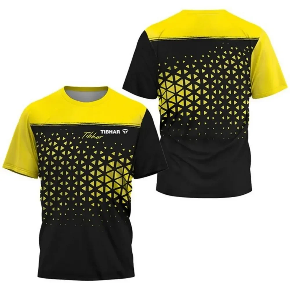 Fashion Table Tennis Training T Shirt Men 3D Geometric Pattern Quick Dry Breathable Short Sleeve Ping Pong Sport Jersey Tops