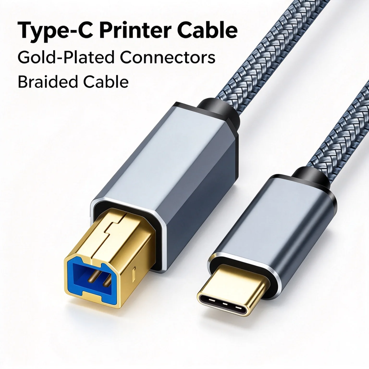 Type-C/USB-A to USB-B 2.0 Printer Connection Cable, Private Mold Aluminum Shell Braided Cable for Laptop, Printer, Digital Piano