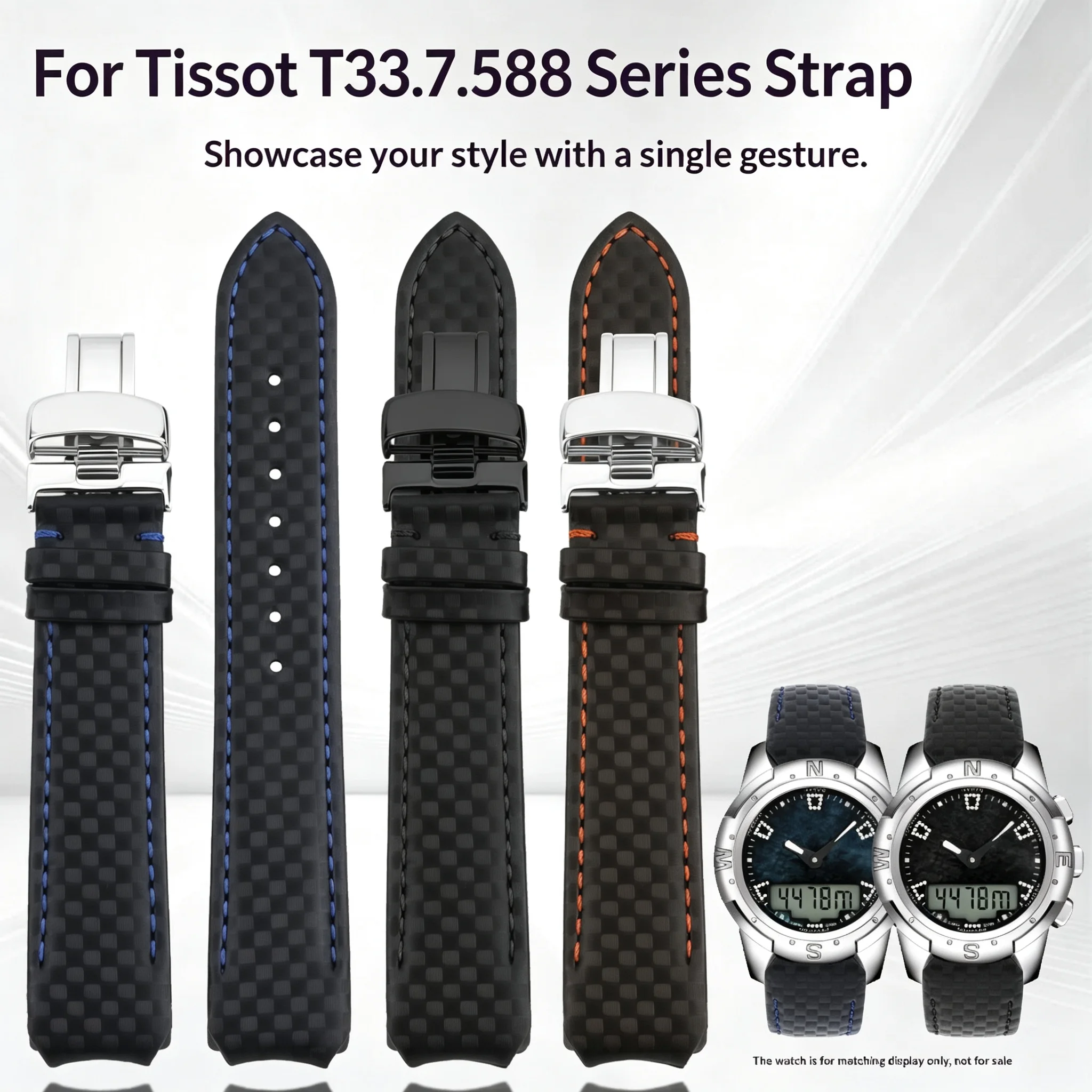 T013420a Leather Strap 20  21mm 22mm For Tissot 1853 T-Touch Series T013 T047 T091 T33 Carbon Fiber Textured Leather Strap Black