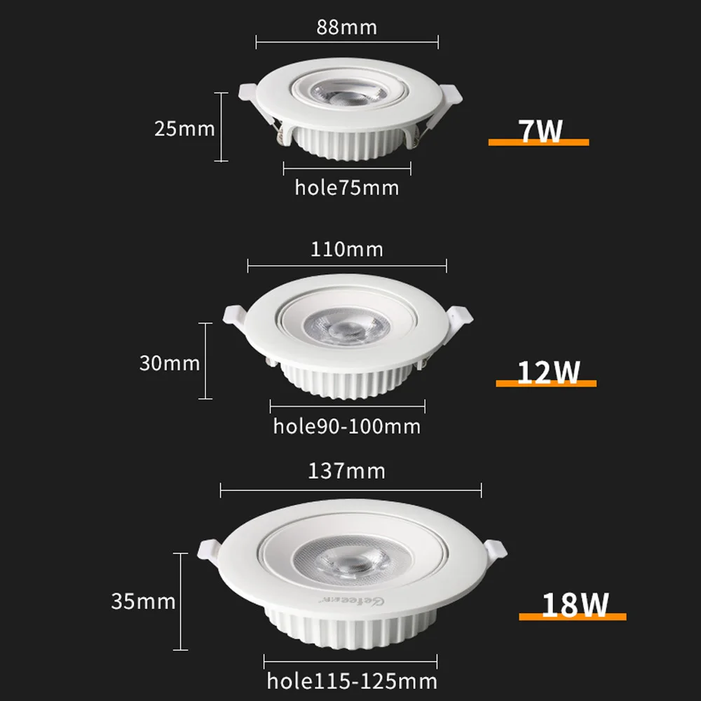 IP65 Waterproof LED Spotlight 7W 12W 18W Downlight Ceiling Lights Recessed Lamp Bathroom Balcony Sauna 3000K 4000K AC220V 230V