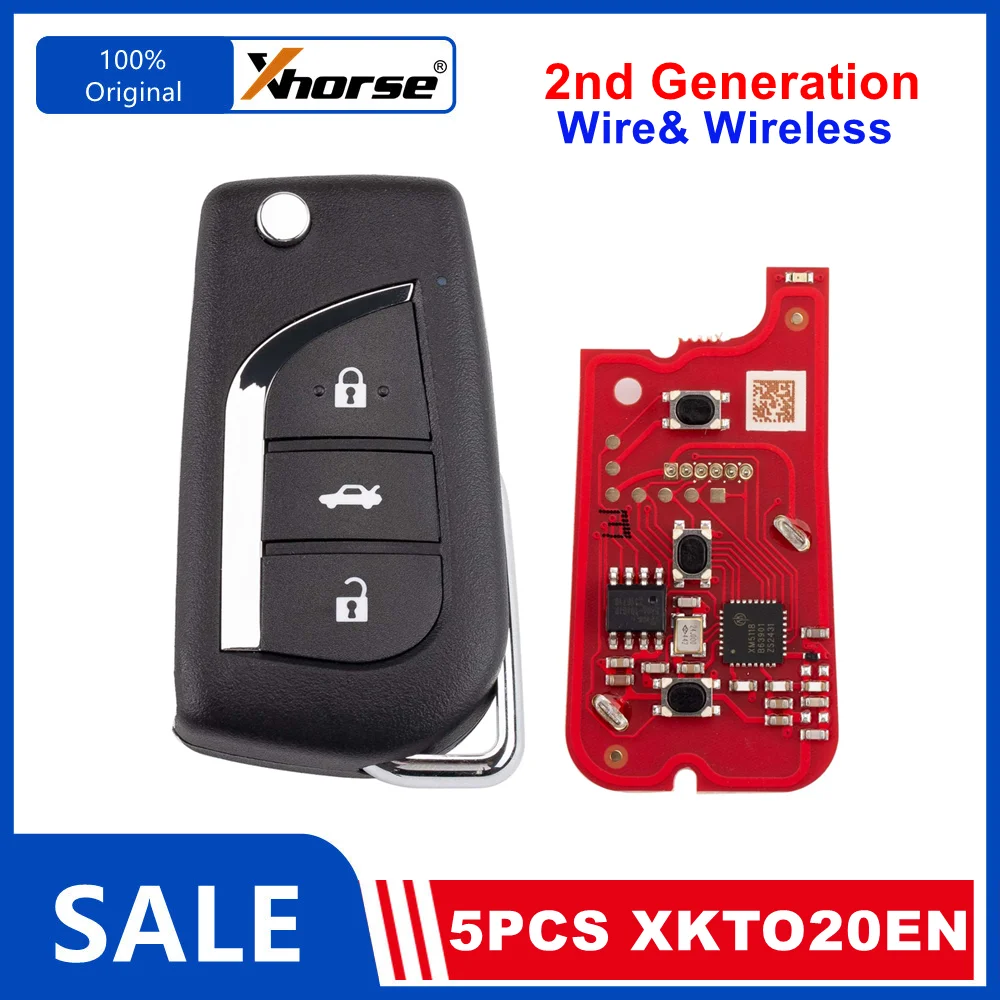 

5 Piece XHORSE XKTO20EN for Toyota 3 Buttons 2nd Generation Universal Remote Key Replace XKTO00EN