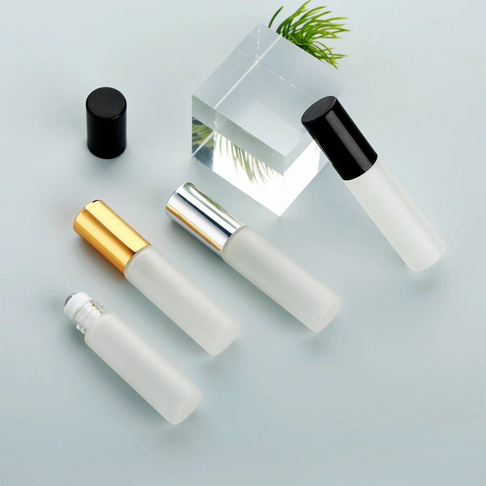 50/100 Stück 5ml Exquisite Mattglas-Parfüm-/Ölroller mit Aluminiumkappe, Glas-/Stahlkugeln, wiederverwendbare Parfümflasche – Detail 1