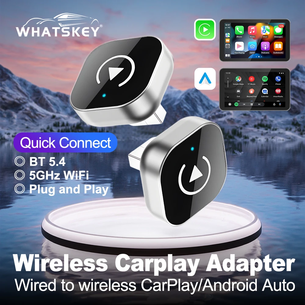 2025 NEW Sliver Plug & Play Wireless Adapter Wireless CarPlay Android Auto Bluetooth 5.4 for Toyota Nissan VW Opel OEM Car Radio
