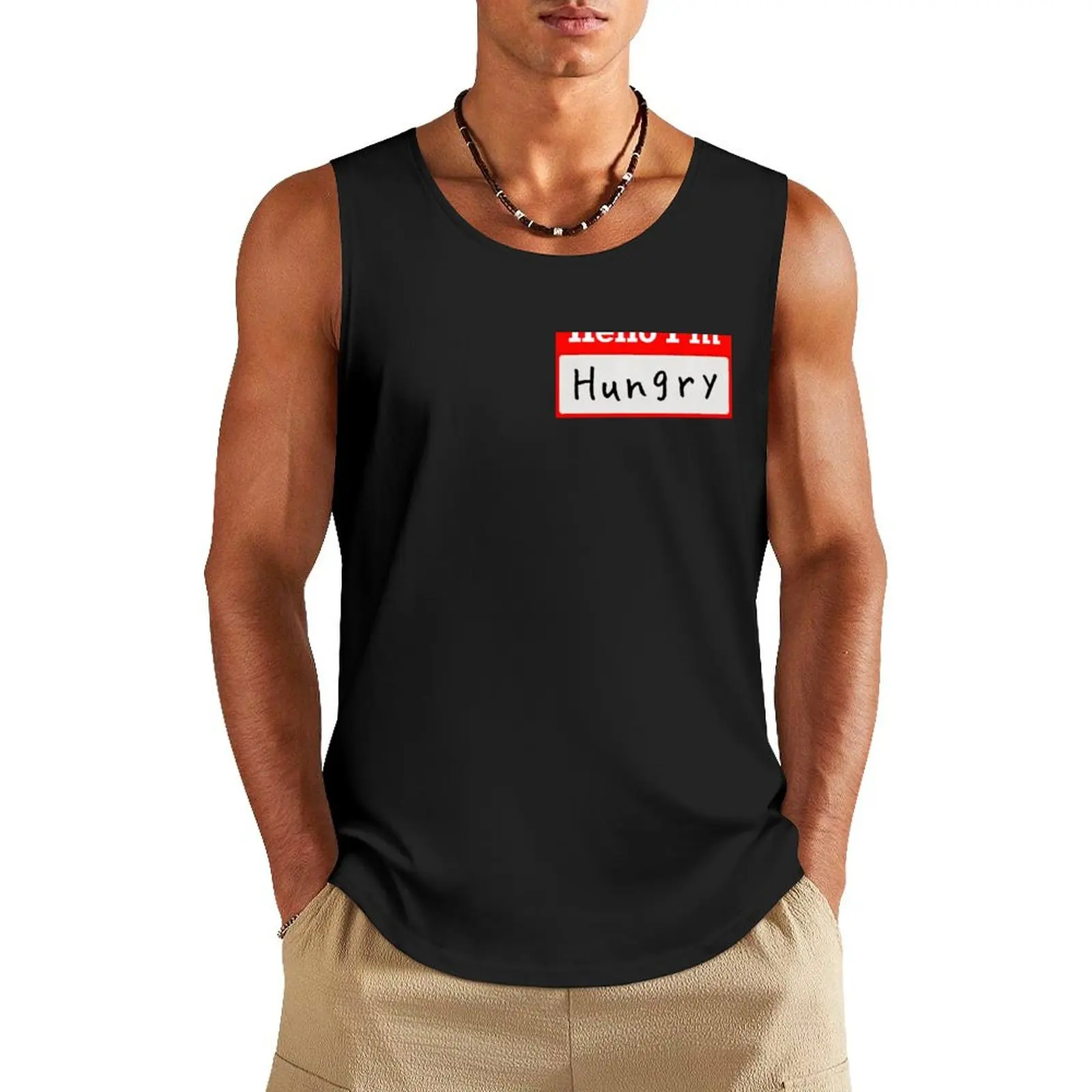 Hello I’m hungry- Name tag Tank Top clothes for men Men's tops Men's gym t-shirt sports t-shirts for men