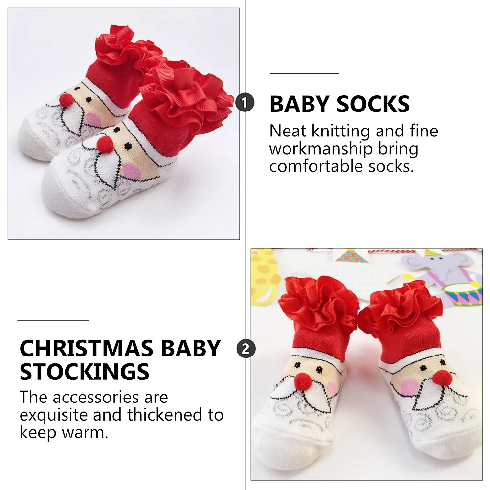 

1 Pair Christmas Santa Claus Socks For Baby 0-12 Months Thickened Warm Cotton Stockings Cartoon Design Winter Footwear Gift