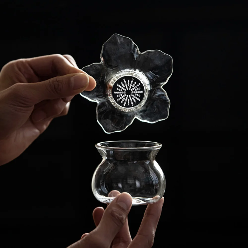 Glass Tea Infuser Strainers with Support Holder Saucer Entangled Lotus Floral Pattern, Fine Mesh Loose Leaf Tea Colander Filter view 6