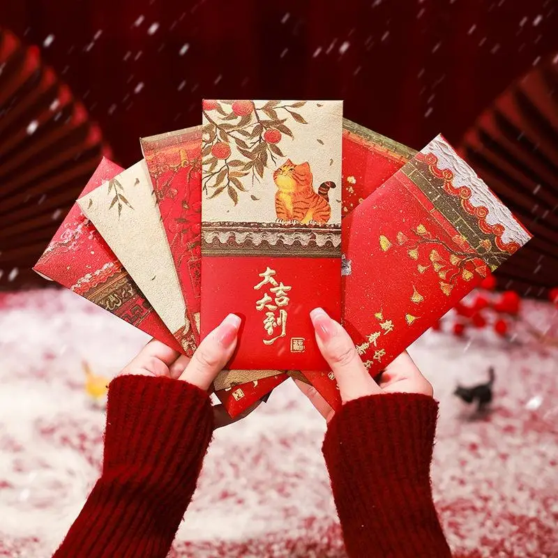 

6PCS/Set Thick Paper Red Envelopes Red Chinese Style New Year Red Packets New Year Blessing 2026 Luck Money Bag