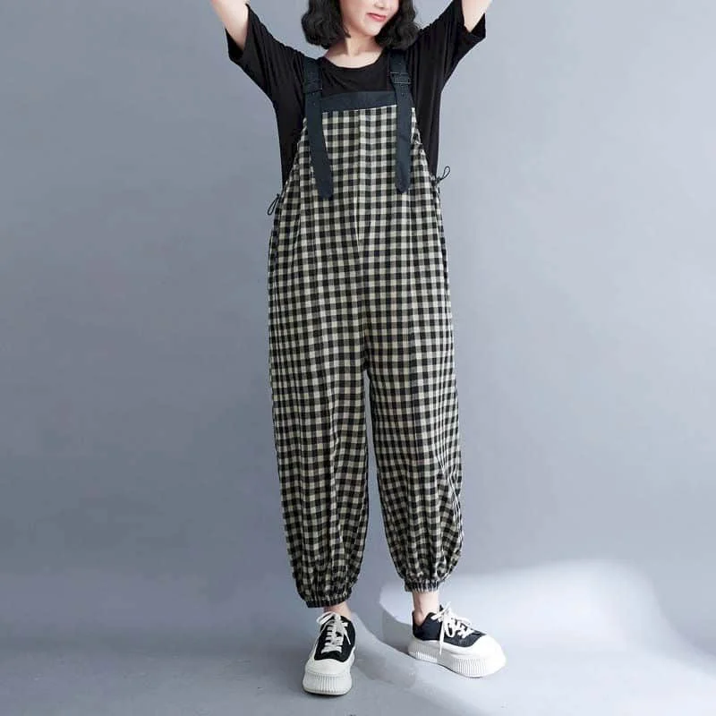 Cotton Linen Playsuits Women Casual Loose One Piece Outfit Women Korean Fashion Jumpsuits Cross Pants Overalls for Women Clothes