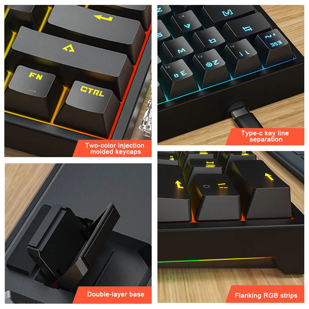 게임용 유선 기계식 키보드 게임 액세서리, K620 키보드, C타입 RGB, 다채로운 빛 핫스왑, 홈 오피스 컴퓨터