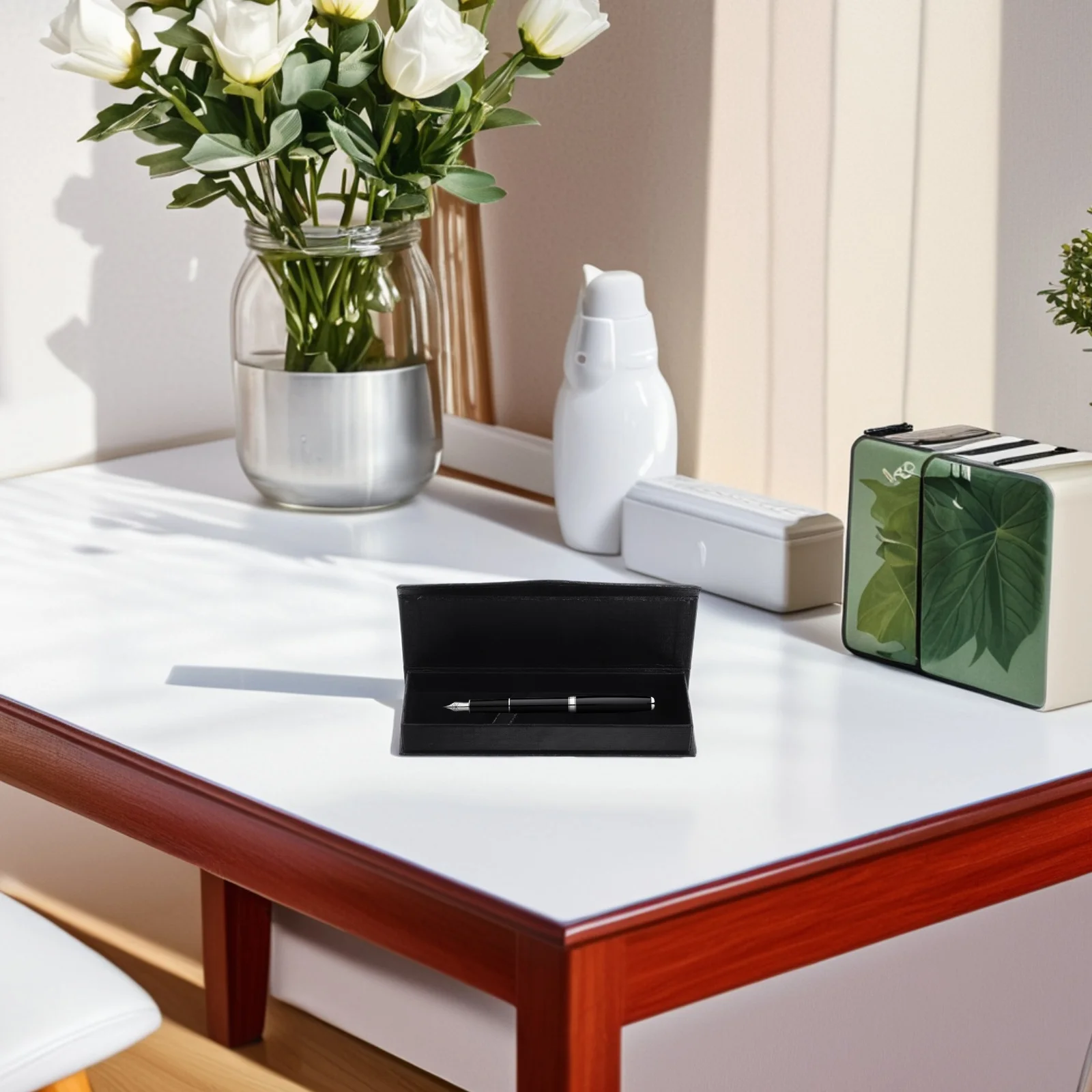 

6Pcs Pen Pencil Gift Box Black Tableware Set Easy Open Close Storage Case Portable Backpack School Bag