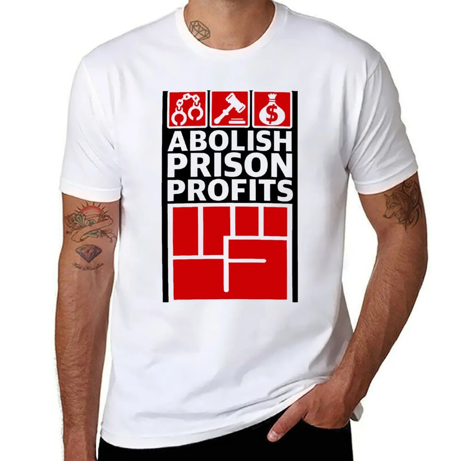 

Abolish Prison Profits [Red/Black Inverse] T-Shirt cotton t shirts high quality t shirts for man cotton funny T-Shirt