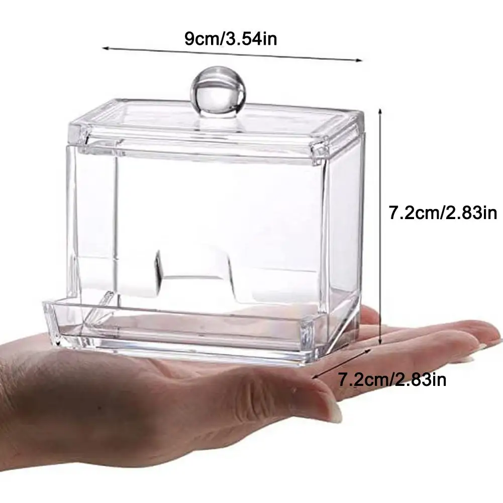 Acrylic Storage Box Bathroom Jar Makeup Organizer Cotton Round Pad Holder Cotton Swab Box Qtip Holder Dispenser with Bamboo Lid