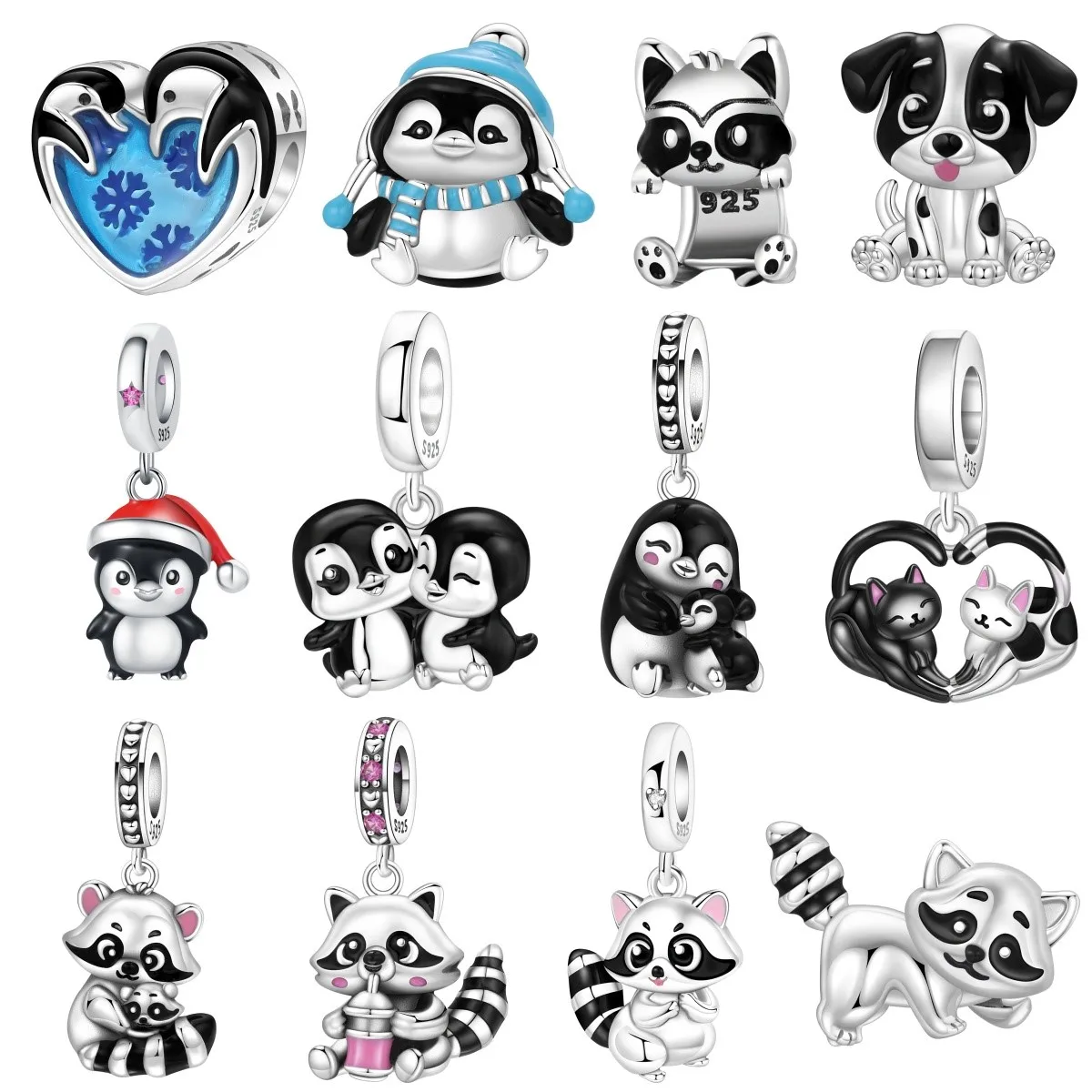 

Подвеска-шарм MISEFF S925 из стерлингового серебра с изображением животных (пингвин, енот) для оригинальных браслетов, для самостоятельного изготовления украшений, подарки