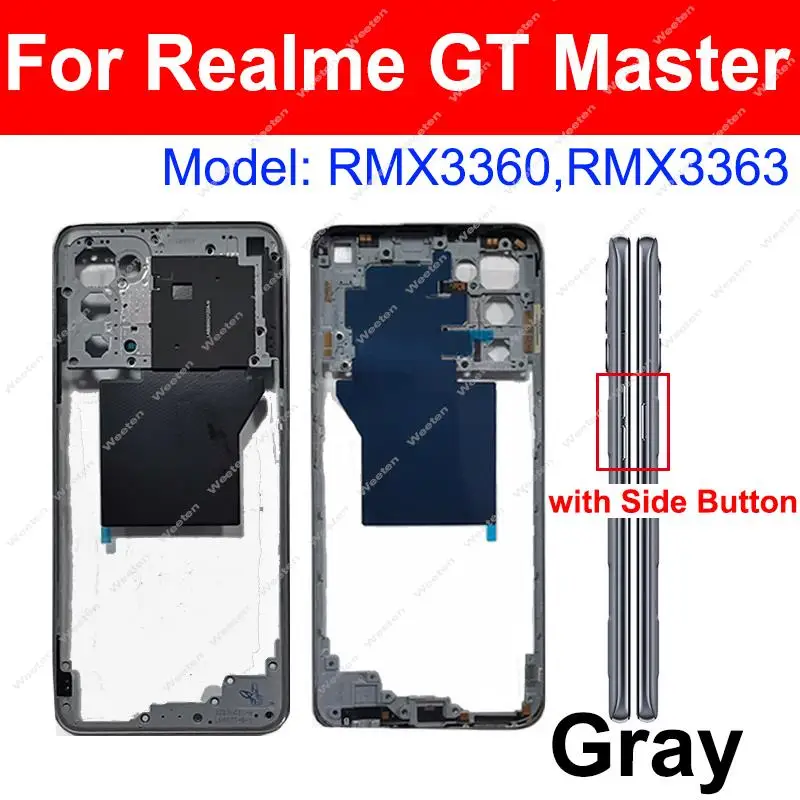 For Realme GT Master Middle Houisng Holder Back Cover Battery Housing Bezel Mid Frame with Side Buttons NFC Parts