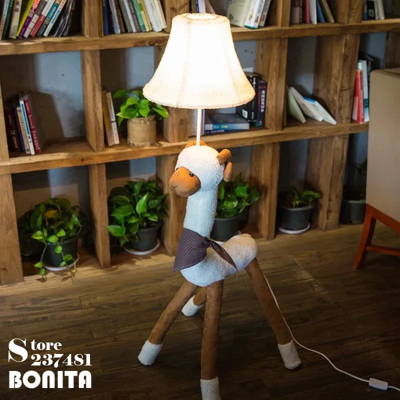 Nordic Kids\' Lighting for Living Room Bedroom Sofaside Home Decoration Floor Lamp Fabric Carton Animal  Alpaca Sheep Floor Light