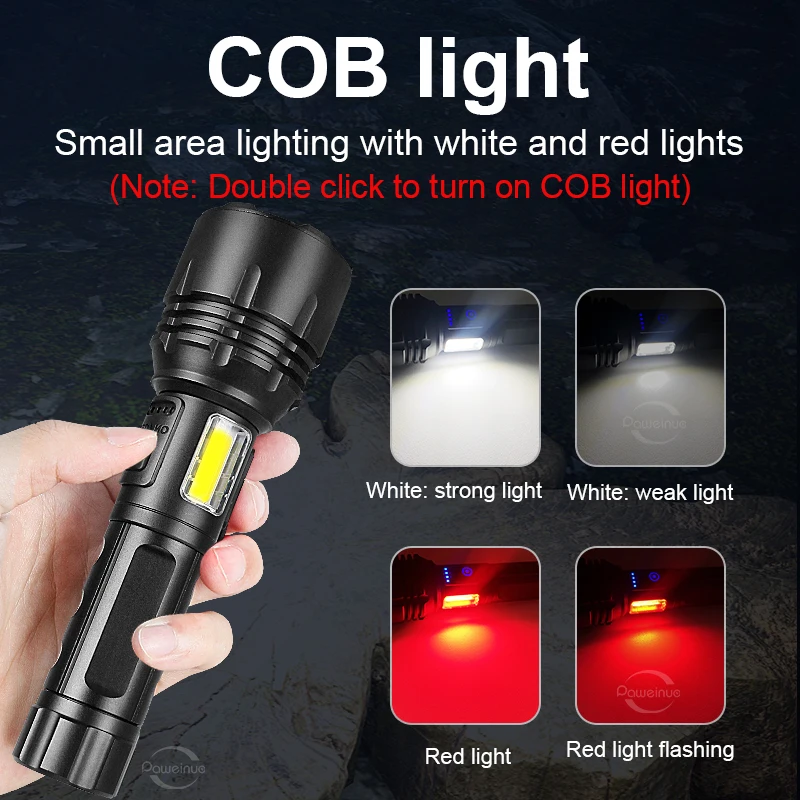 Most Powerful LED Flashlight USB Rechargeable Torch Light Long Shot 1500M High Power Flashlight Tactical Lantern with COB Light