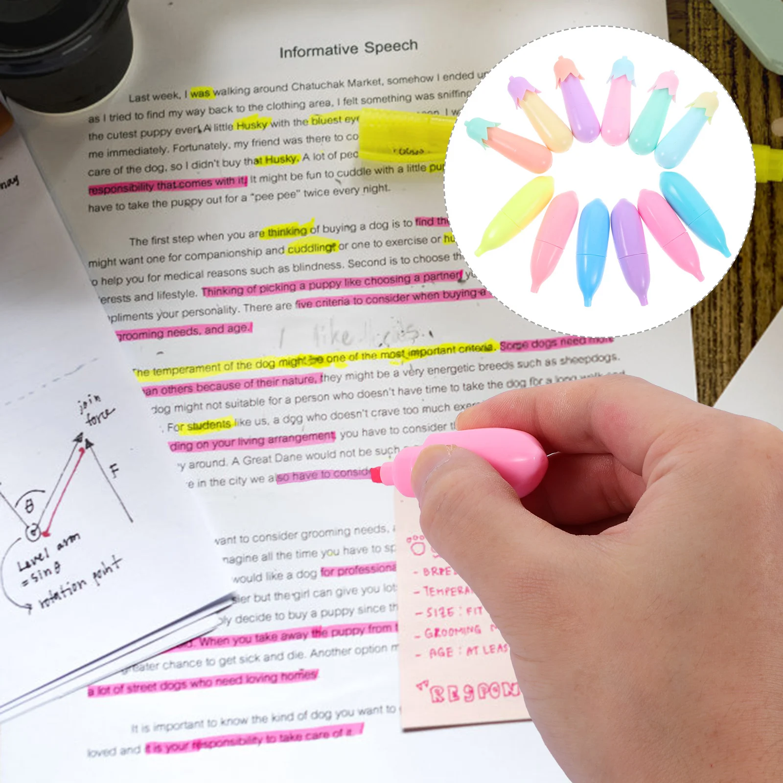 

12Pcs Fluorescent Markers Cute Highlighters Kawaii Bright Color Pens for Office Students Supplies Cute Highlighters Kawaii