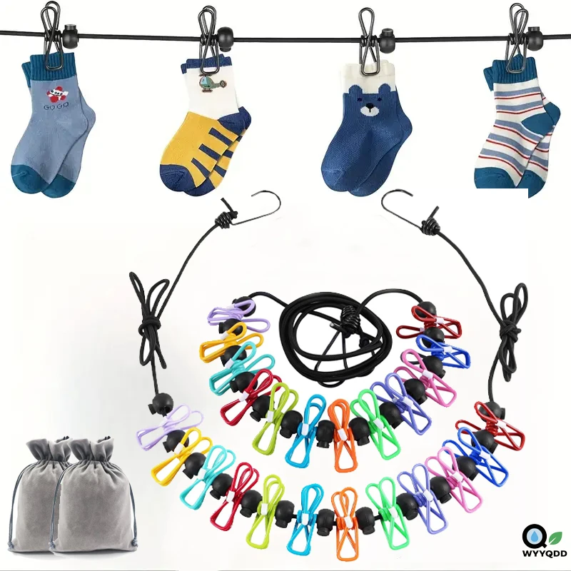 

1pc Portable Clothing Clothesline,Clothing line with 12 Clips,Indoor Laundry Drying Adjustable 1.8m Outdoor Camping Accessories