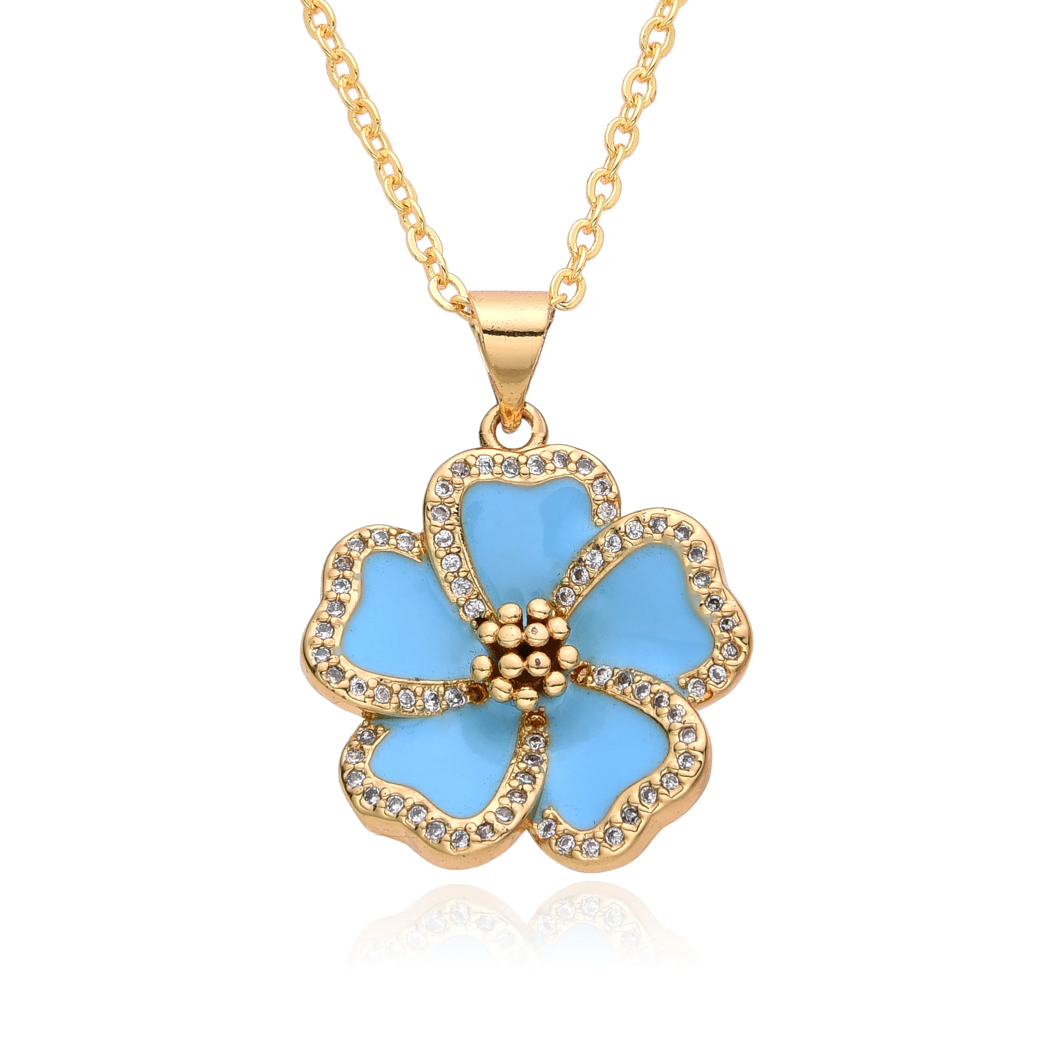 Y2K Gold Color Plum Peach Blossom Charms Colorful Zircon Five Petals Flower Necklace for Women Choker Pendant DIY Jewelry Making