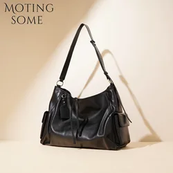 Motingsome 2024 nowa skórzana torba z grubej bawełny damska naturalna skóra bydlęca torba motocyklowa moda główna ulica Lady duża torba na ramię Crossbody