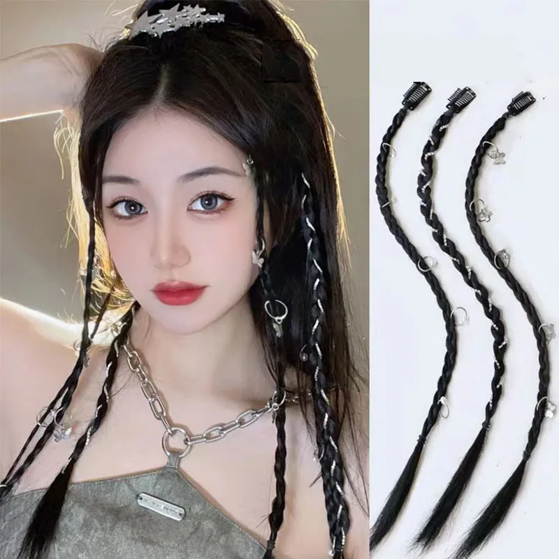 Kiss Jewelry Y2K Women Metal Ring Pearl Butterfly Buckle Wig Braids Hairpins Sweet Cool Simulate Braids Hair Clips Accessories