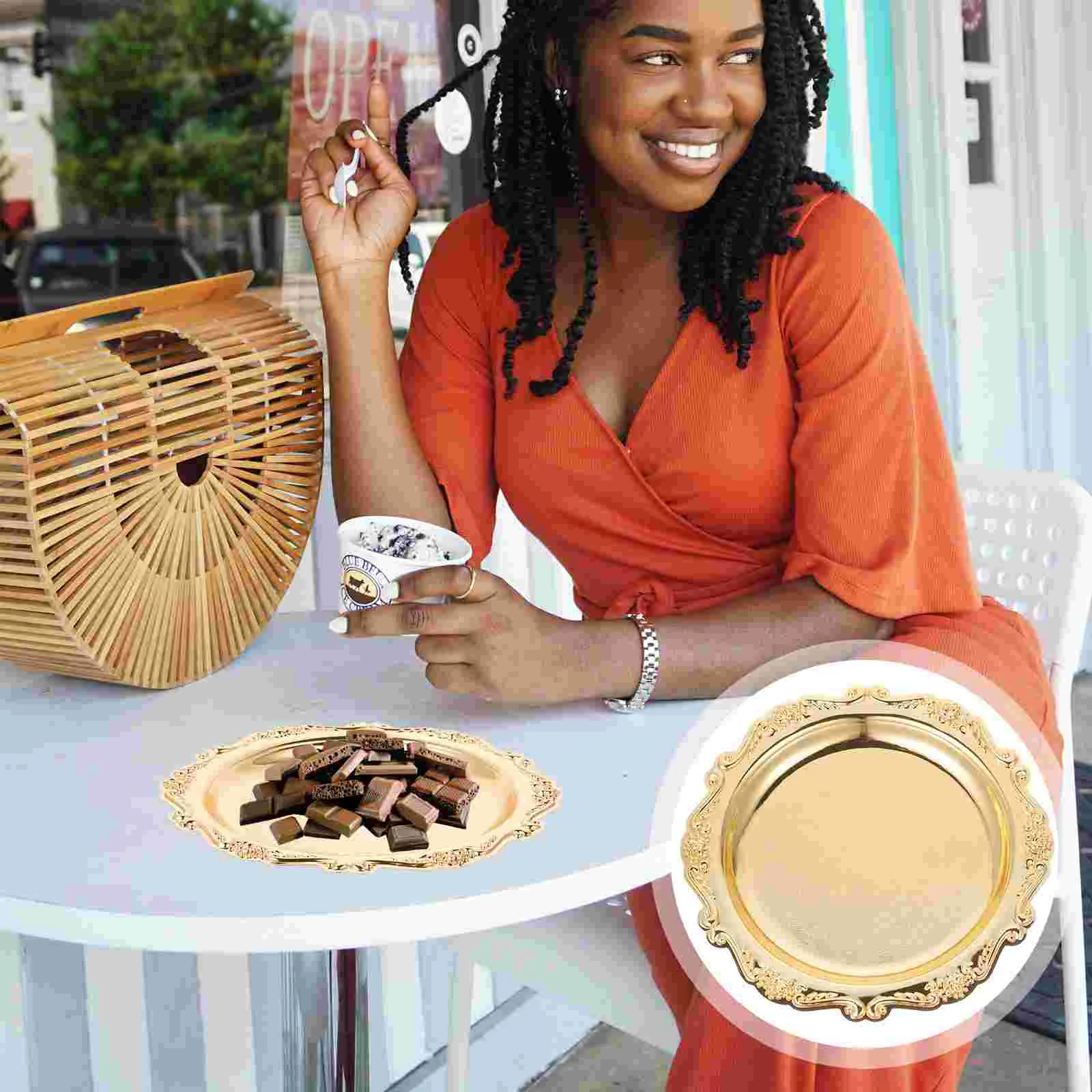 

Iron Cake Pan Jewelry Display Trays Dessert Serving Dish Coffee Table Trinket Miss