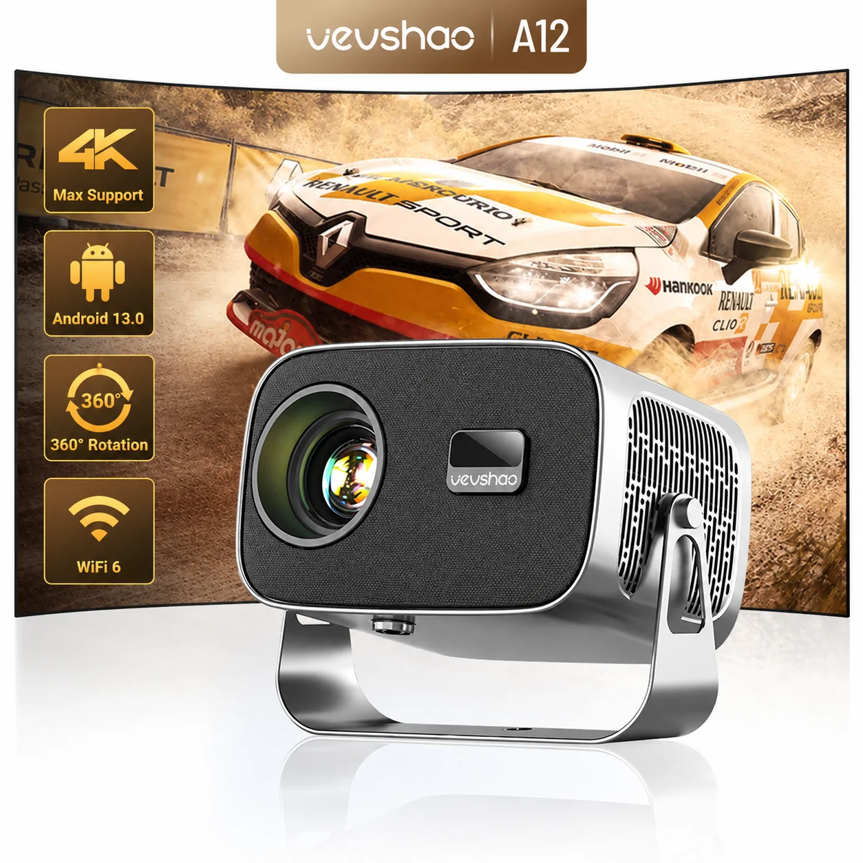 VEVSHAO A12 Projector Mini Portable  LED Video Android 13.0 WIFI 6 Mirror SmartPhone for 1080P 4K Video Home Cinema Projector