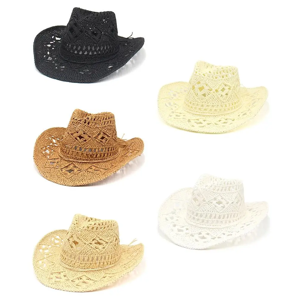 

Stylish Wide Brim Straw Cowboy Hat Classic Vintage Western Cowgirl Hat Hollow Out Panama Hat for Women & Men