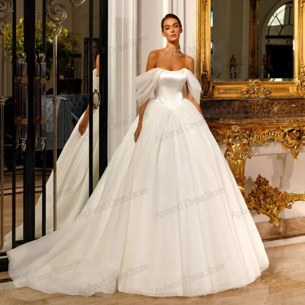 

Простые свадебные платья трапециевидной формы из тюля, многоярусные свадебные платья с открытыми плечами, халат для официальной вечеринки, Vestidos De Novia по индивидуальному заказу 2026