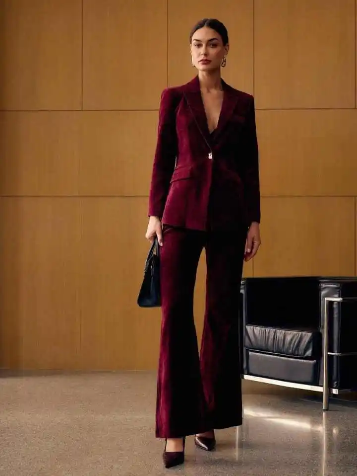 Women Winter Tuxedos 2 Pieces Customized Velvet Blazer Pants Sets Ladies Formal Guest Birthday Party Wear