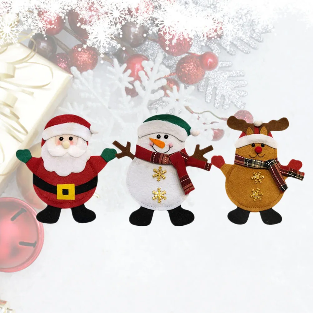 

3Pcs Christmas Tableware Holder Lovely Pattern Rich Color Unique Design Dining Forks Knives Decorative Pockets