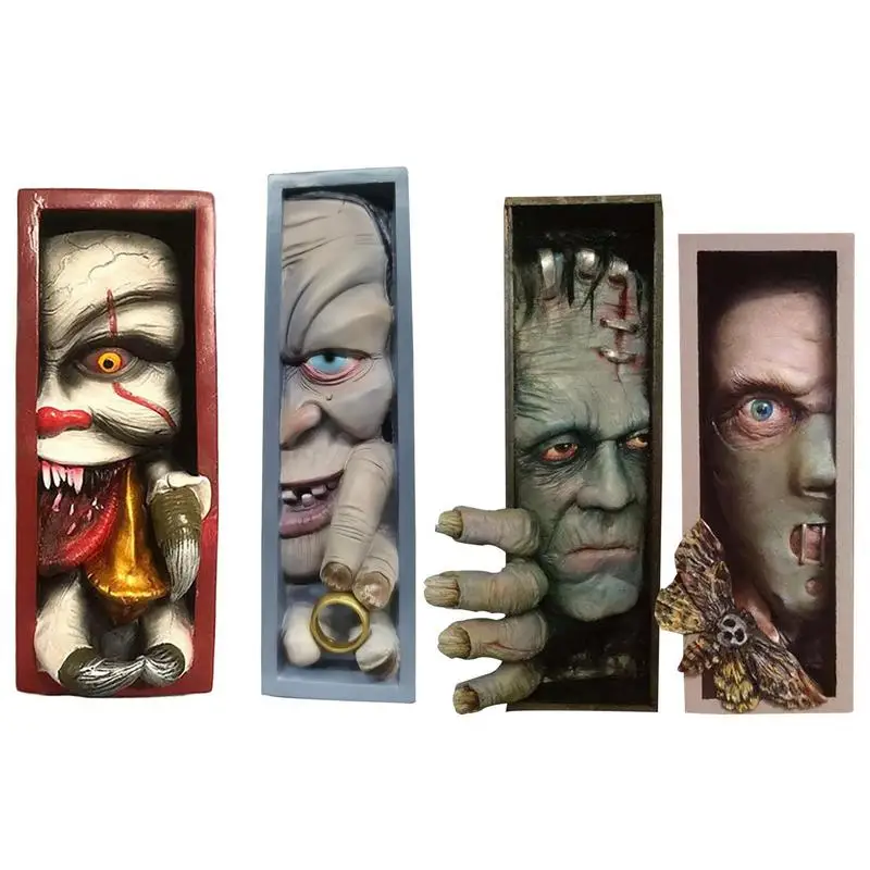 Bookshelf Human Face Peeping On Bookshelf Monsters Face Terror Style Bookstand Sculpture Resin Decor Collecting Albums Bookshelf