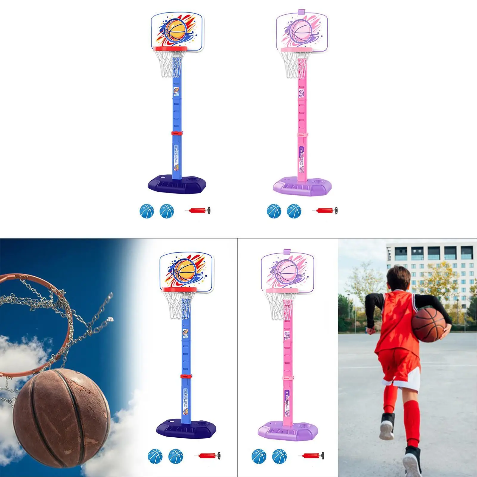 Kids Basketball Hoop with Air Pump Adjustable Height Competition Interaction Game Toys with Balls for Sports Outdoor Playing