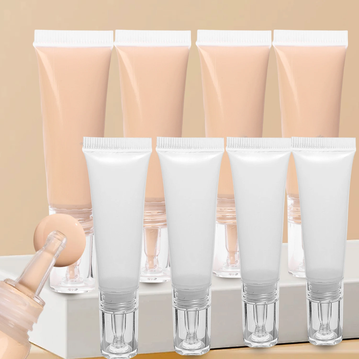 10pcs Refillable Bottles with Cap Empty Dropper Bottle Transparent Plastic Foundation Cream Travel Cosmetic Sample Containers