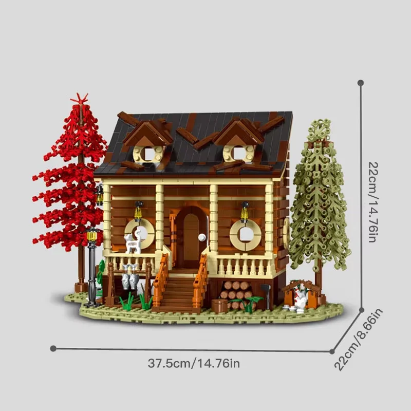 XMORK-décennie s de construction de bâtiments modulaires MOC, modèle de maison en bois de chalet, jouets de puzzle en brique, cadre de cabine forestière, 031071, 031072, 03173