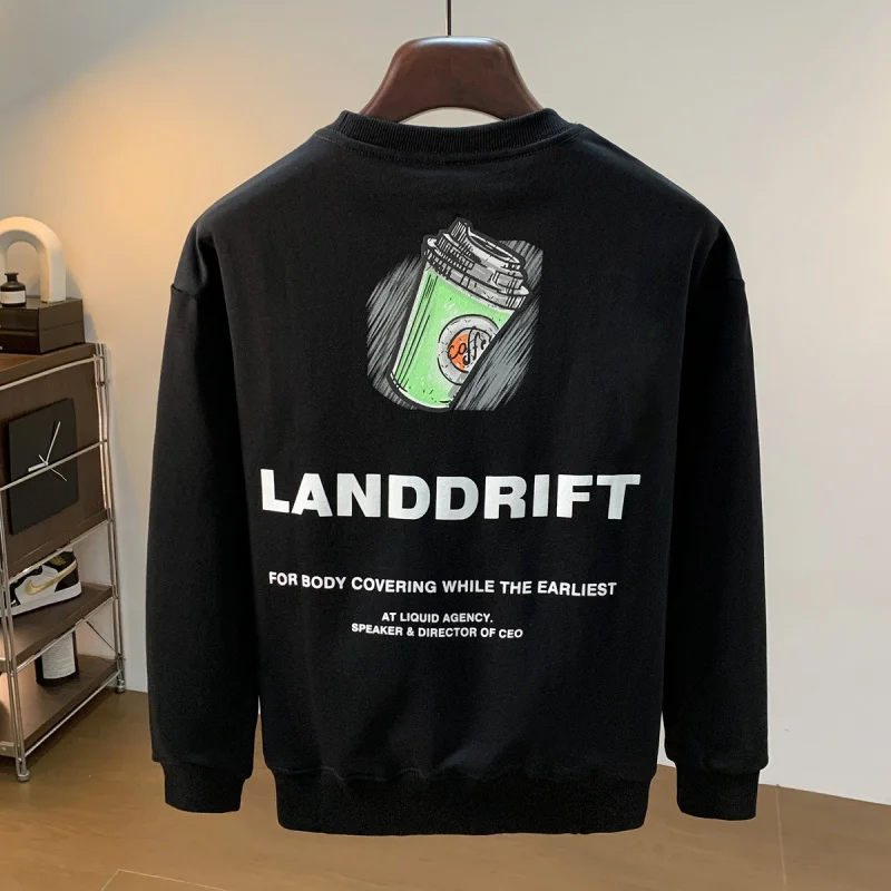 

Повседневная мужская толстовка с принтом, осень 2026, новая мужская одежда, модная эластичная рубашка в рубчик с круглым вырезом и длинными рукавами