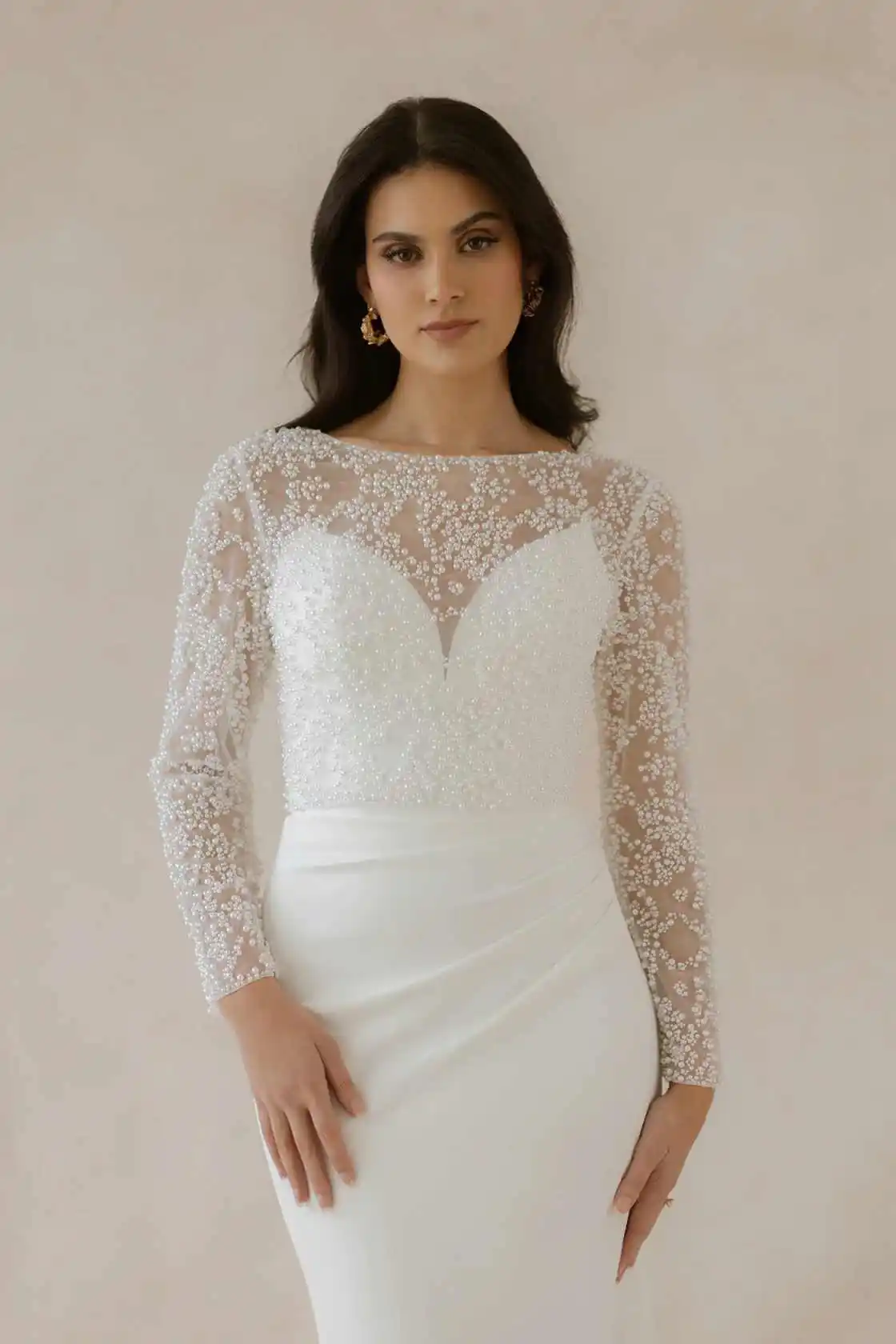 Modern Wedding Dresses Bridal Bolero Jacket Round Neck Long Sleeves Bridal Dress Lace Applique Bride Gowns Customized
