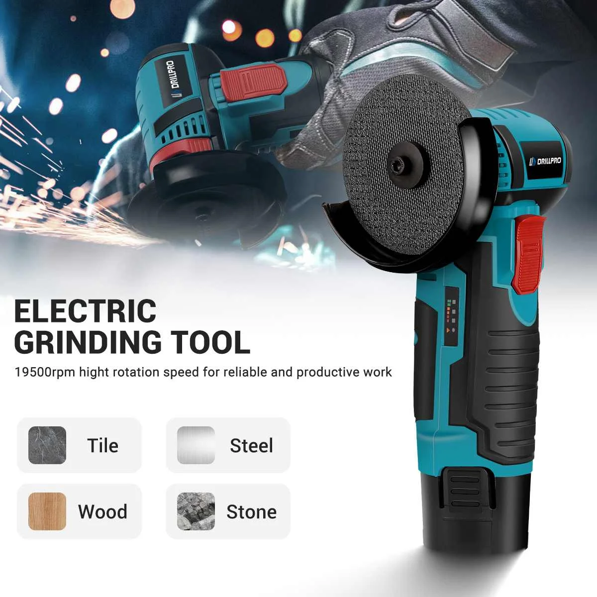 12V Brushless Angle Grinder 19500RPM Electric Polishing Grinding Machine Cordless Cutting Lithium 1500mAh Battery Power tools