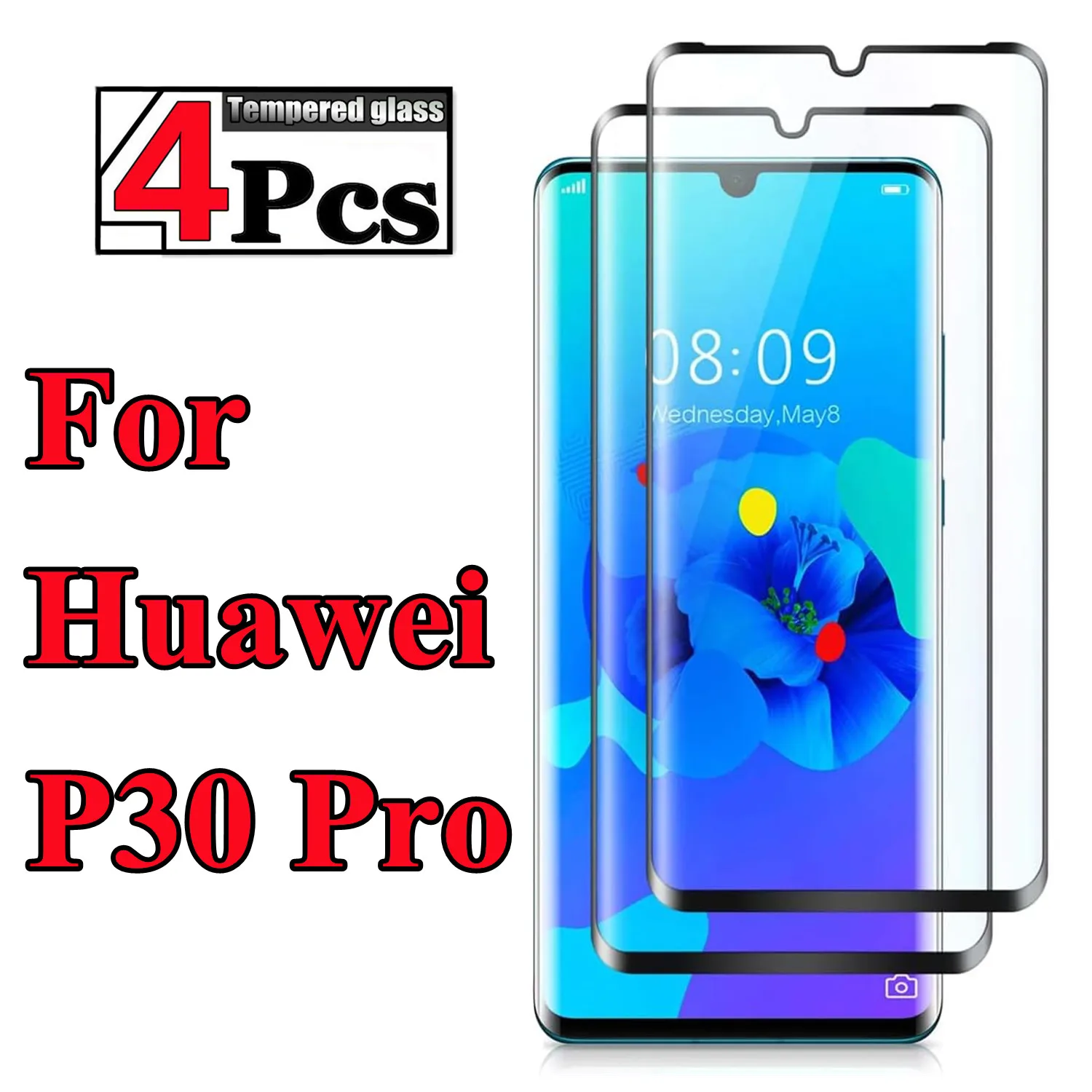 1/4 piece of glass film suitable for Huawei P30 Pro Full coverage tempered glass high-definition anti drop screen protector