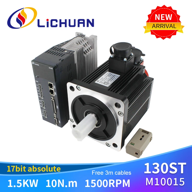 Lichuan Nema51 130mm Frame 1.5KW 1500rpm 10Nm 17 Bit Absoluted Encoder AC Servo Motor Driver Controller