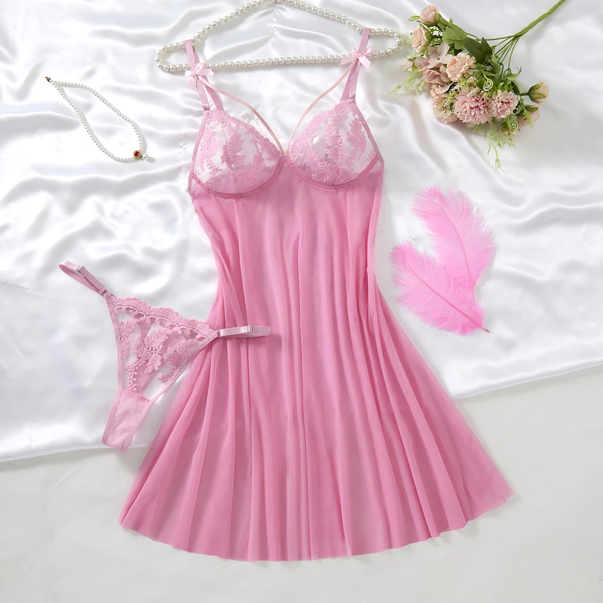 

Розовое сексуальное женское нижнее белье: трусики без шнуровки с вырезами, сексуальные платья с лямкой на шее, женская эротическая одежда, озорная пижама ZA825066
