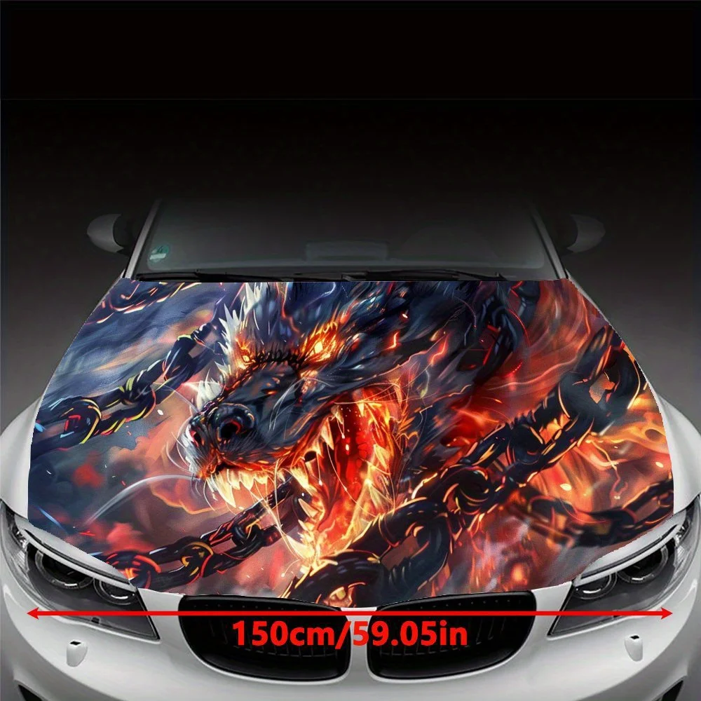 Backpack Locked Flame Dragon, Ferocious Cool Car Hood Sticker, Easy To Remove Durable Personalized Car Accessories, Pvc Material