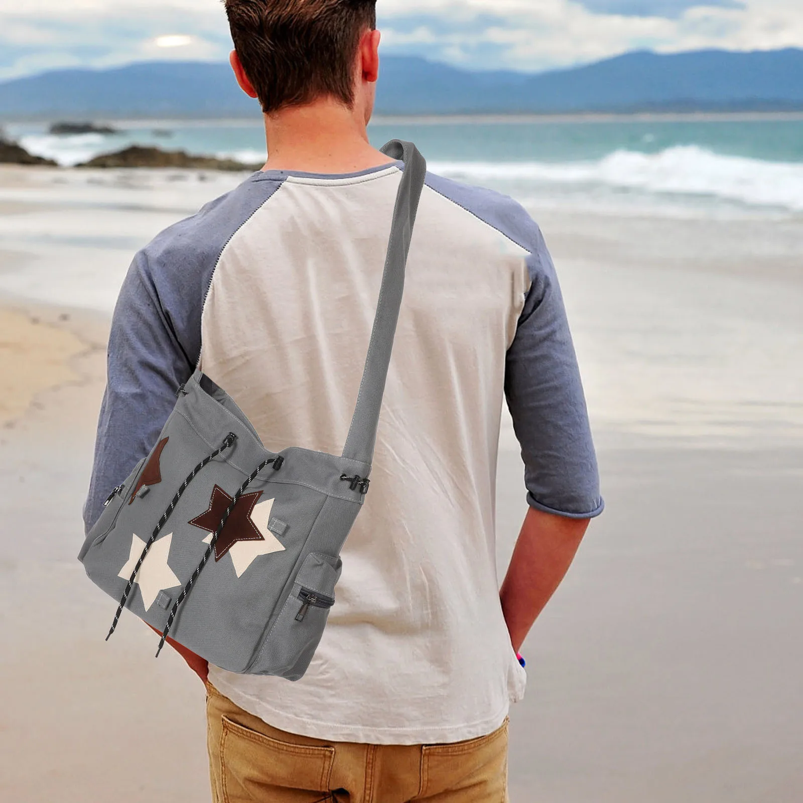 حقيبة ساعي الطالب ذات سعة كبيرة على شكل نجمة قماشية للمدرسة حقيبة كتف كروس للجنسين حقيبة يد كاجوال لطيفة للمراهقين والنساء والرجال #4