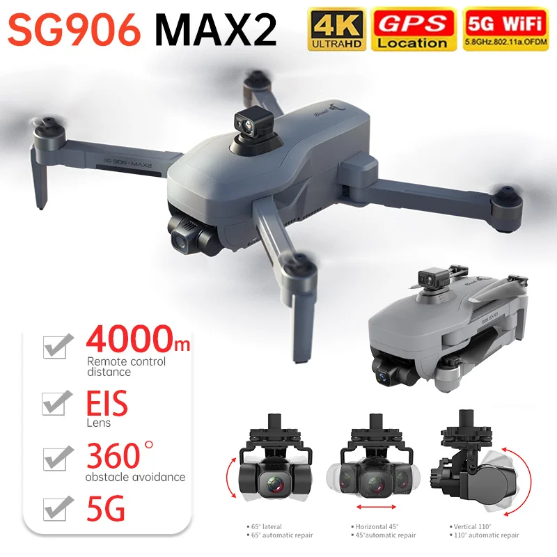 

SG906 MAX2 Beast 3E RC Drone With 3-Axis Gimbal Professional 4K HD EIS Camera GPS 5G Repeater 4KM FPV Distance 5000mAh Battery