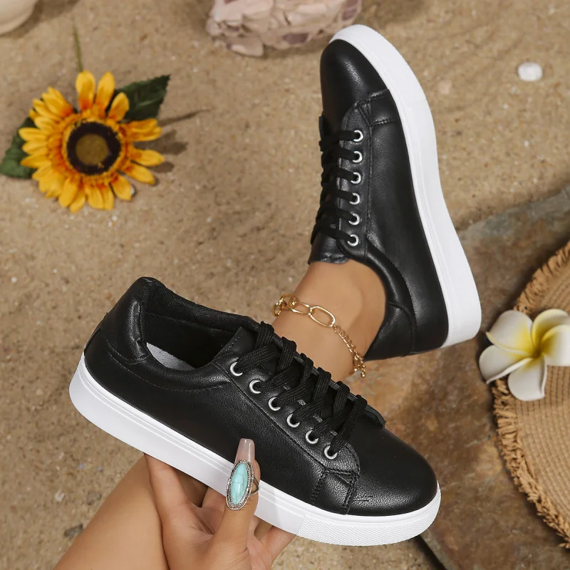 

Women's White Shoes 2025 Summer New Korean Style Basic Flat Leather Casual Sports Single-Layer Shoes Women