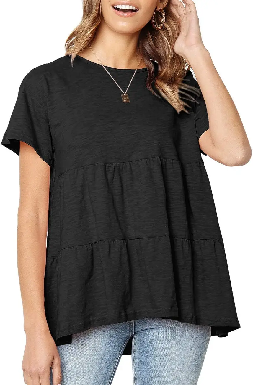 

Summer Women's Loose Short Sleeve T Shirt High Low Hem Babydoll Top