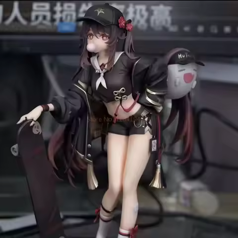Genshin Impact Anime Figurine Hu Tao Trendy Clothes Skateboarding Action Figures Pvc Ornament Collection Model Dolls Peripheral
