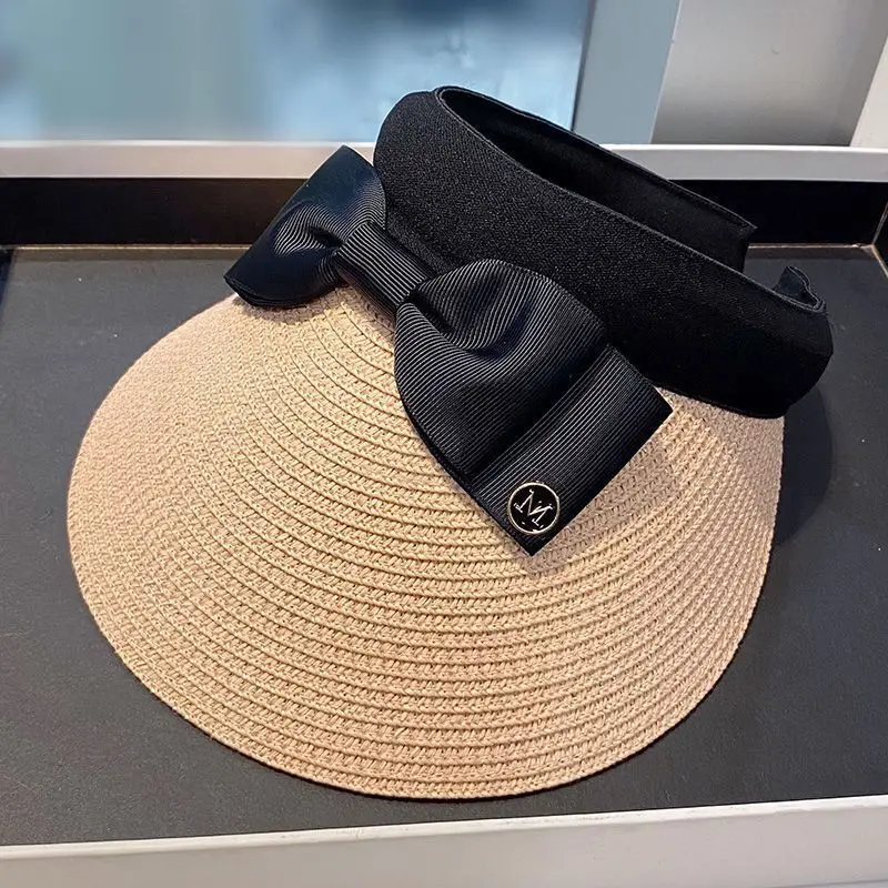 Neue Sommer leere Top Bast Strohhut Frauen Outdoor-Reise Strand Sonnencreme Anti-UV-Reiten Sonnenhut Mädchen große Krempe Bogen Visier Kappe – Detail 11